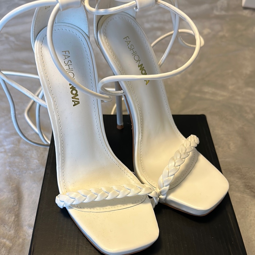 Fashion Nova White Strappy Heels